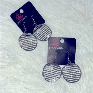 Paparazzi Silver and Black Striped Earrings